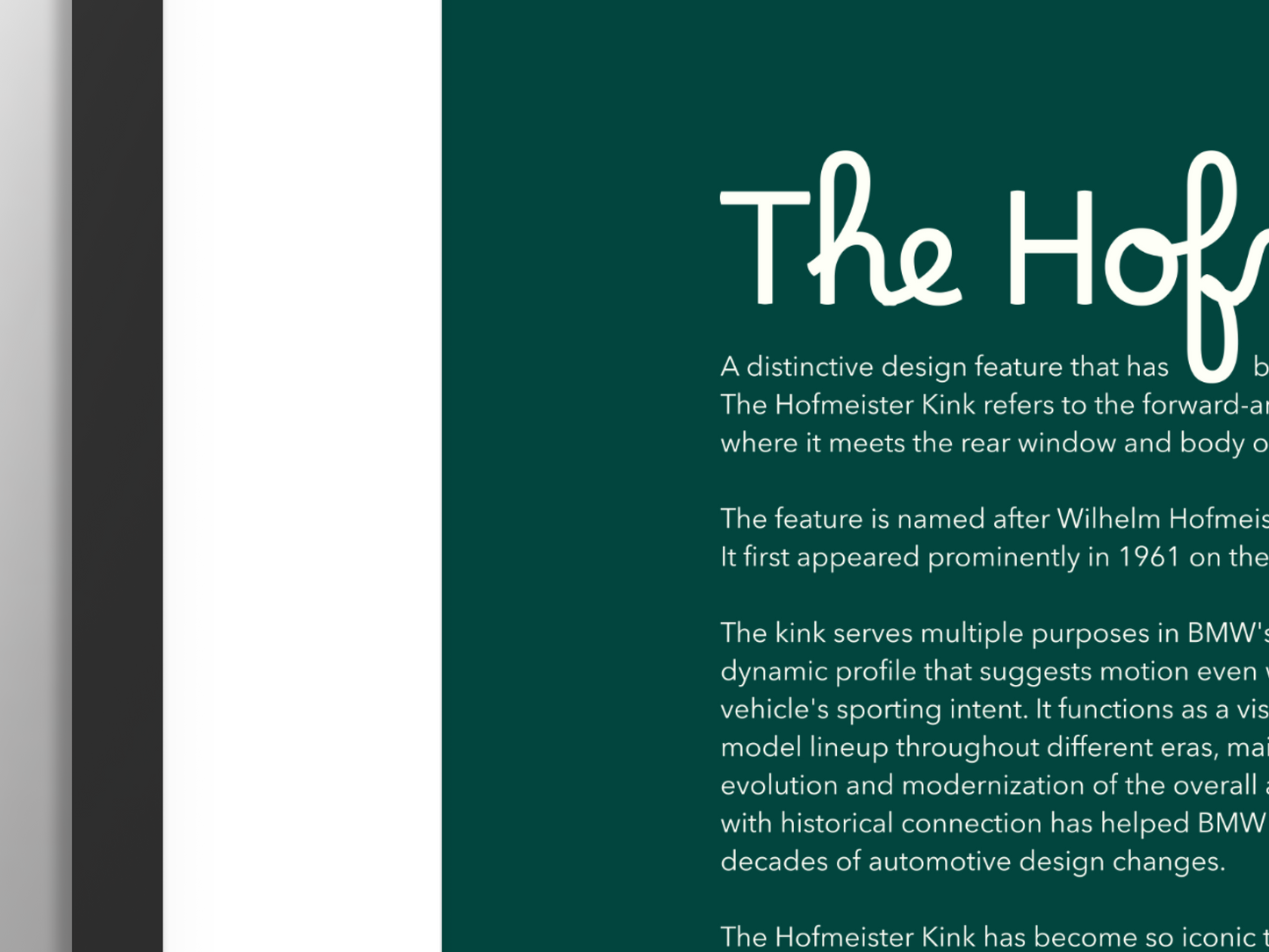 BMW Hofmeister Kink Design Poster /// Vintage Green /// 36"x24" Premium Matte Print