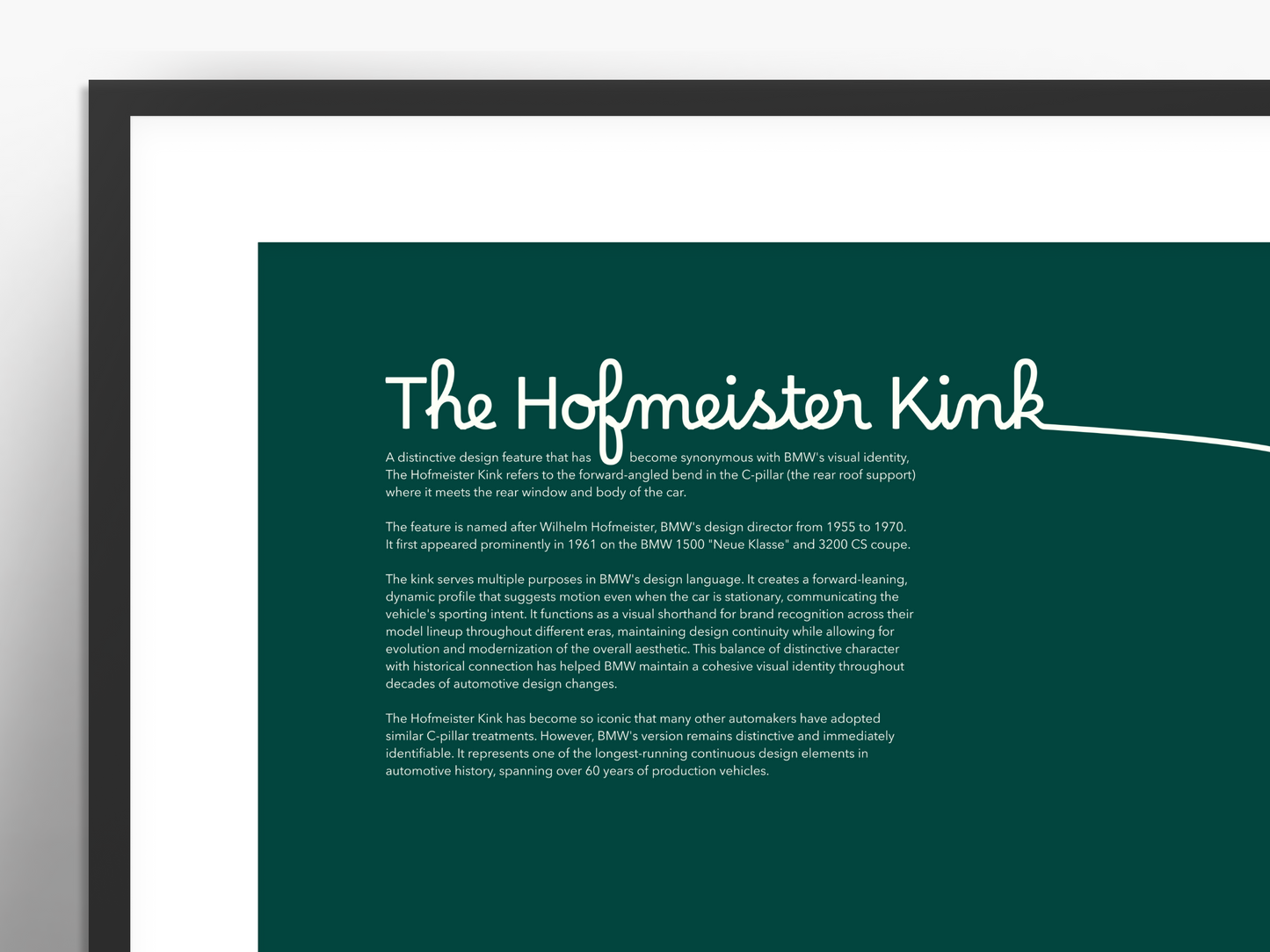 BMW Hofmeister Kink Design Poster /// Vintage Green /// 36"x24" Premium Matte Print